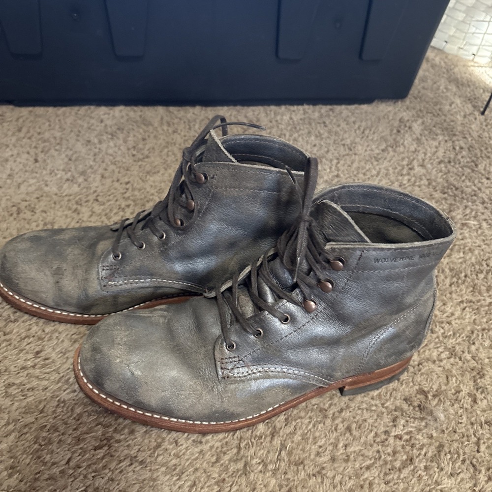 WOLVERINE 1000 MILE ORIGINAL PLAIN‎ TOE GRAY LEATHER ANKLE BOOTS 8.5 Made In USA